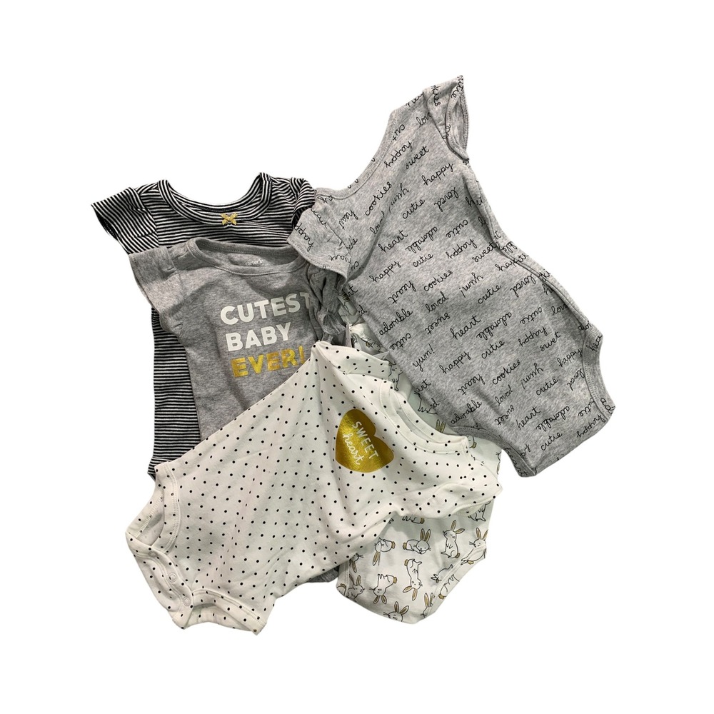 Size 6 Months Baby Girl Carters New Pack of 5 One Piece Short Sleeve Bunny Gray